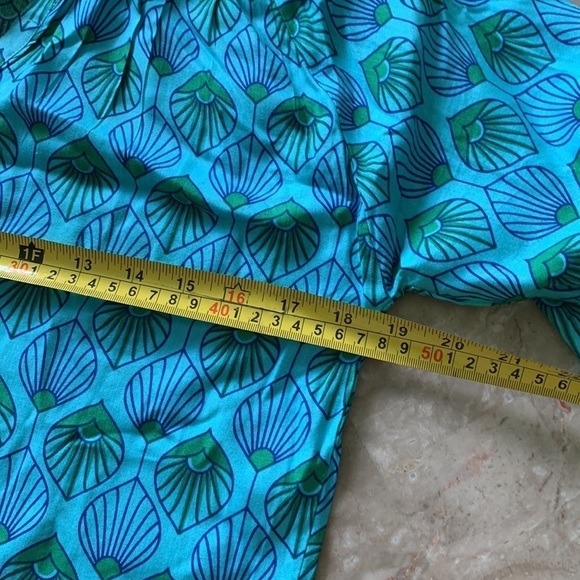 Escapada blue teal top blouse printed size Small peacock print smocked neck - Picture 12 of 14